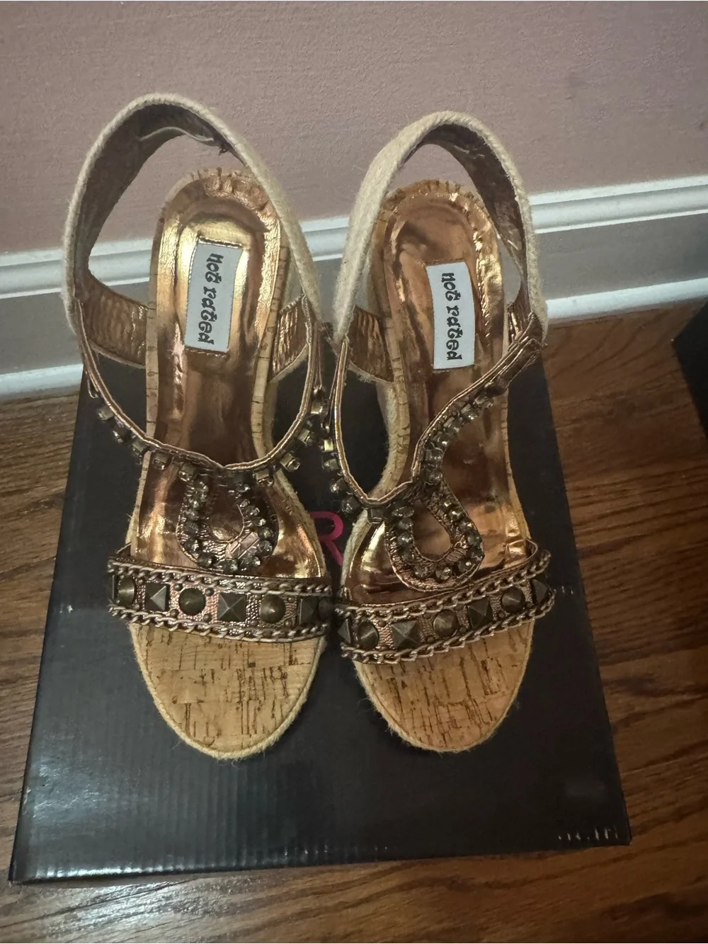 Not Rated Metallic Gold Embellished Wedge Sandals